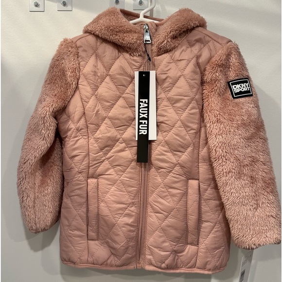 DKNY Light Pink Faux Fur Girls 3T Jacket NWT